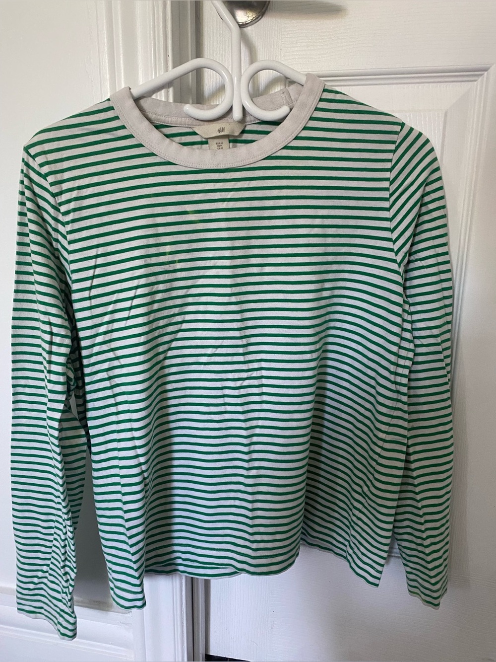 H&M Green and White Striped Long-Sleeve Tee